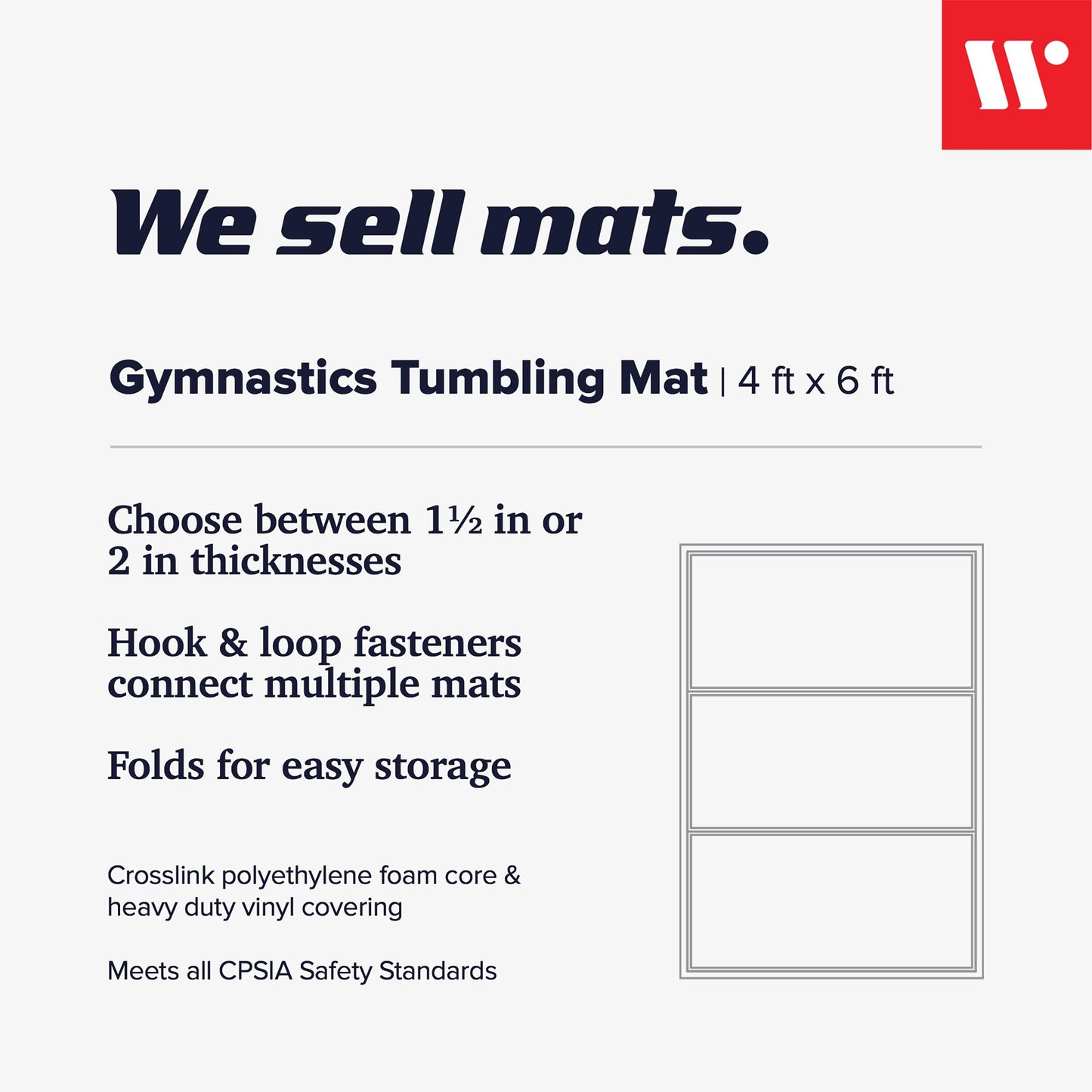 We Sell Mats Gymnastics Mat, Folding Tumbling Mat, Portable with Hook & Loop Fasteners