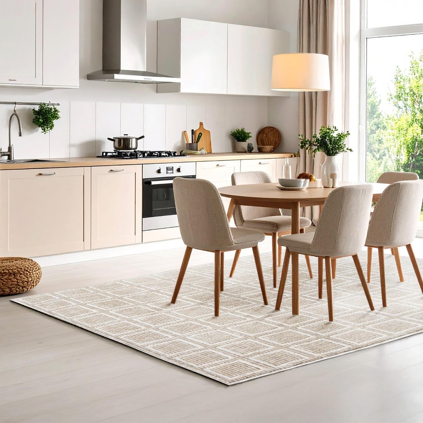 LUXE WEAVERS Modern Geometric Grid Beige 5x7 Area Rug, Bedroom Carpet