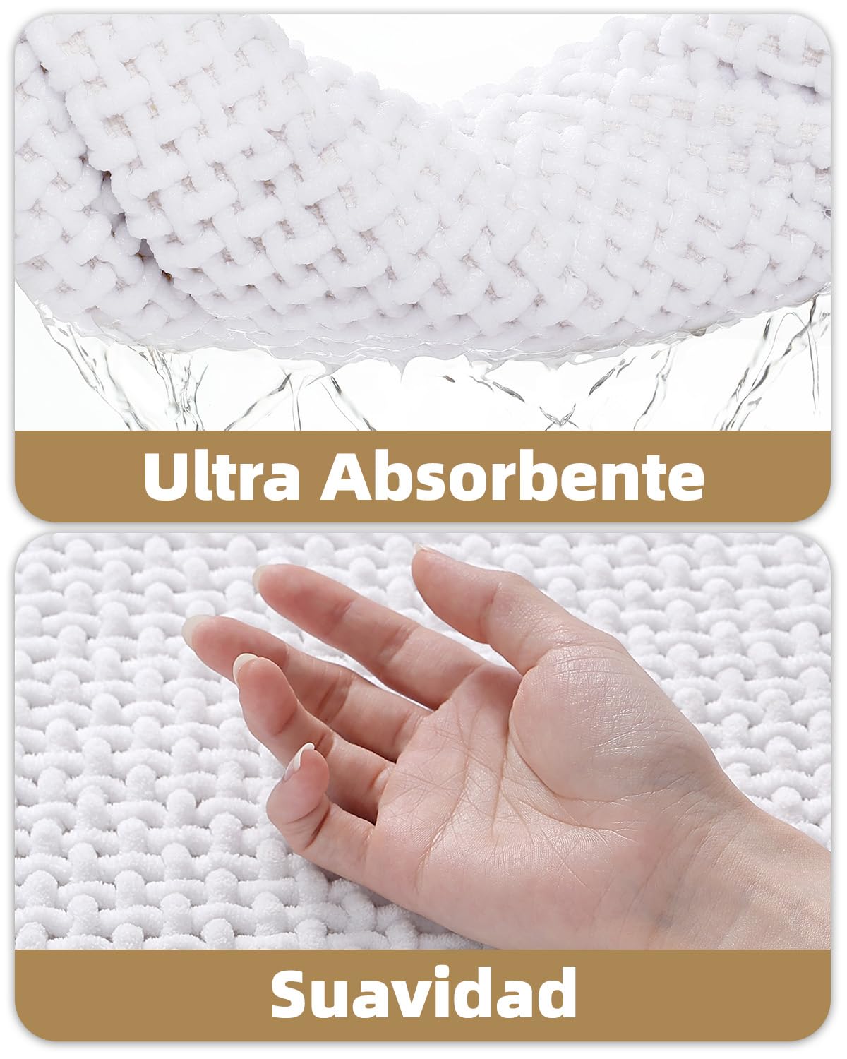 Color&Geometry Rubber Backed Waffle Bath Mat 24x16, Non Slip Water Washable Bathroom Rugs, Soft Absorbent Chenille Boho Carpet for Bathroom Floor, Tub and Shower, White