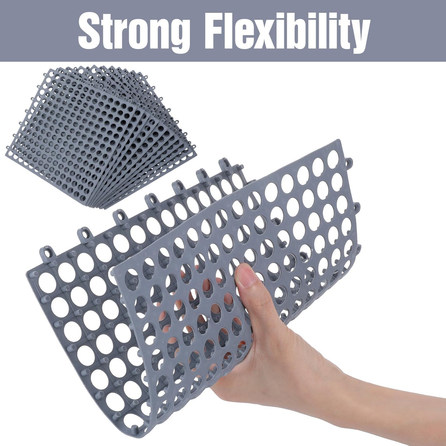 Afcabakila 12 Pack Modular Interlocking Cushion, Rubber Floor Tiles with Drain Holes Non-Slip Splicing Drainage Mats for Deck, Pool, Outdoor Shower, Patio, Balcony, Indoor Bathroom, Kitchen, Yard