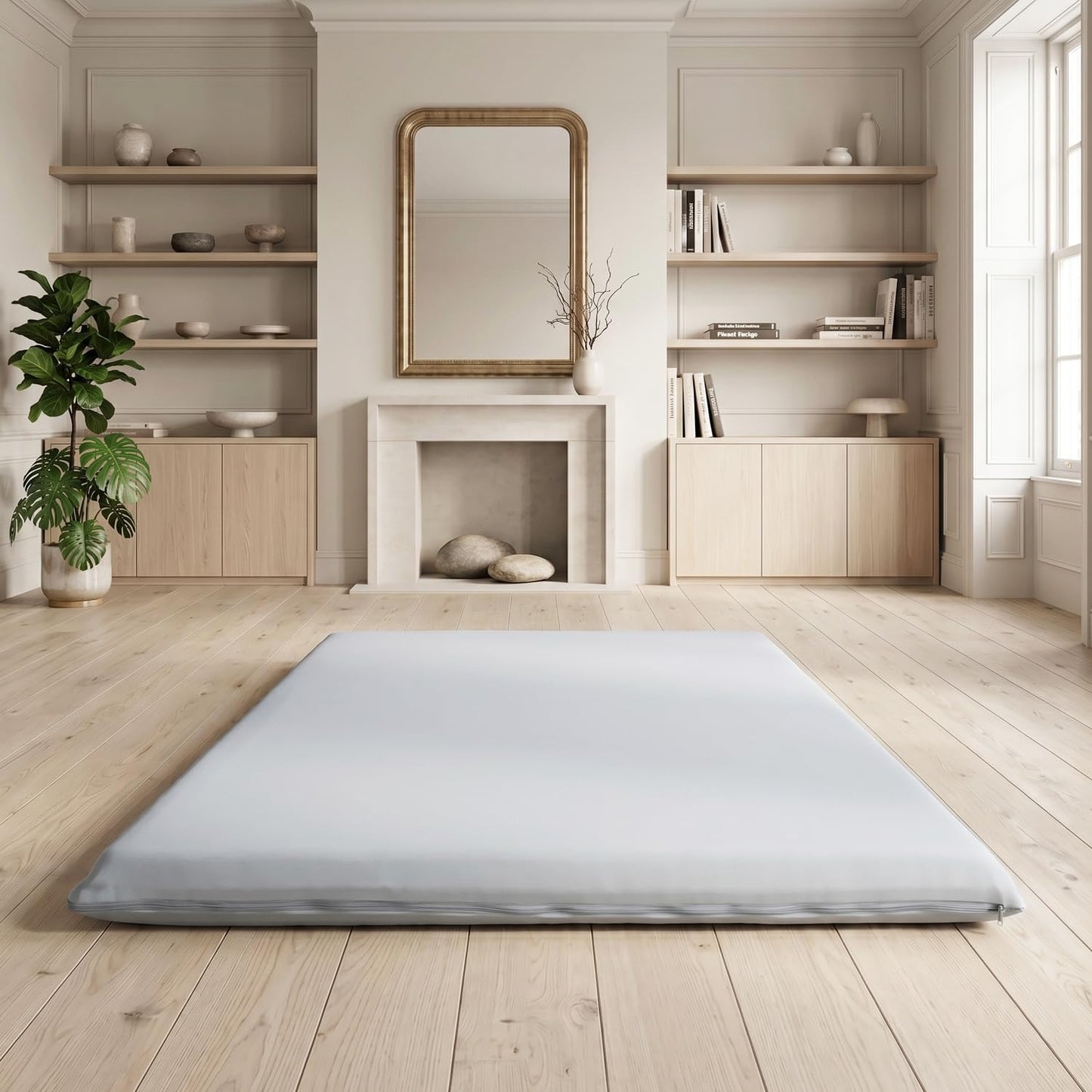 SCHNAUZER HOME Mattress Cover for 2-4" Thick Japanese Futon Mattress, Floor Mattress Tatami Mats Cover with Zipper, Dustproof and Machine Washable, 84" L×58" W, Grey, Full