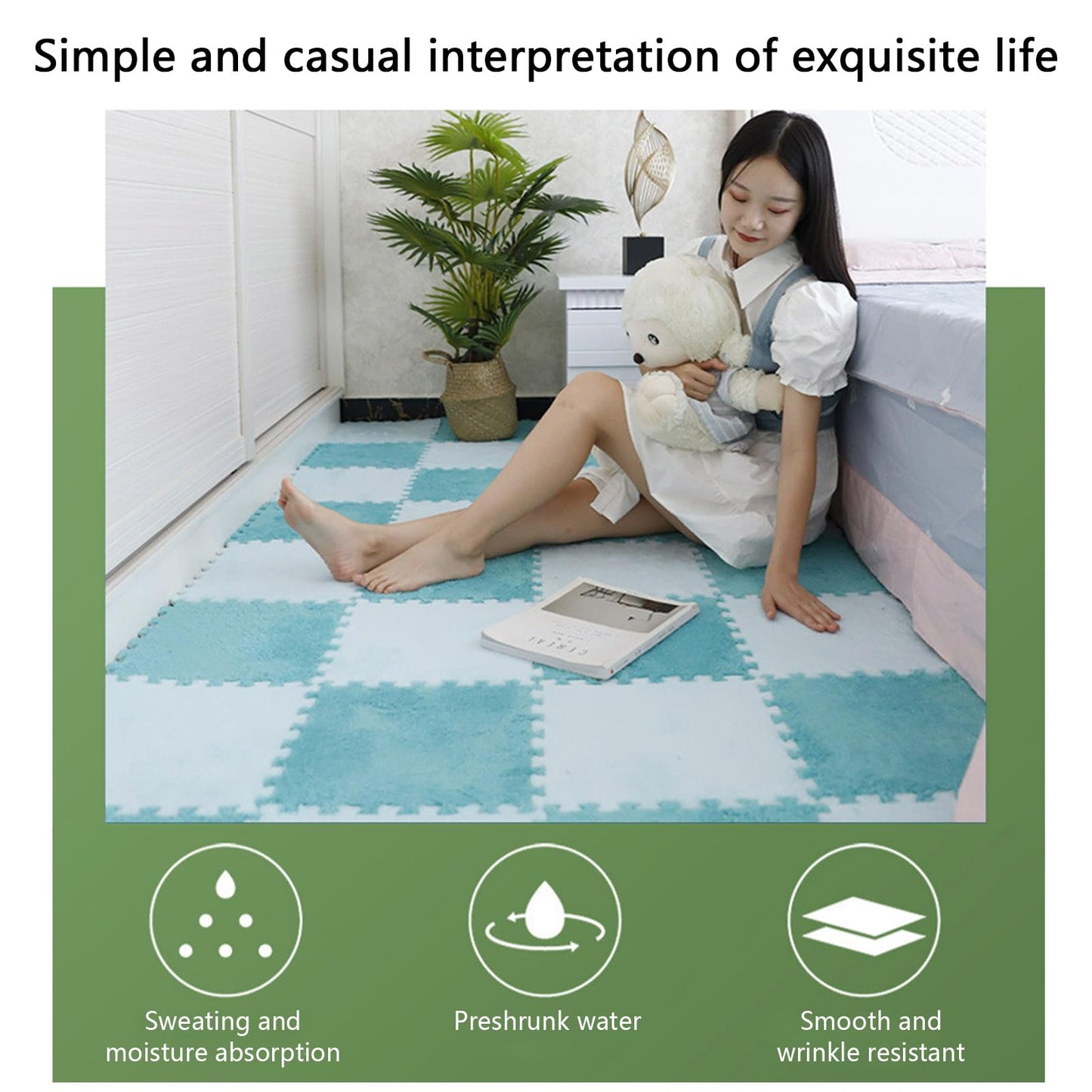 10pcs Plush Puzzle Foam Floor Mat,Soft Fluffy Interlocking Square Foam Tiles Area Rugs Carpet for Parlor Bedroom Decor
