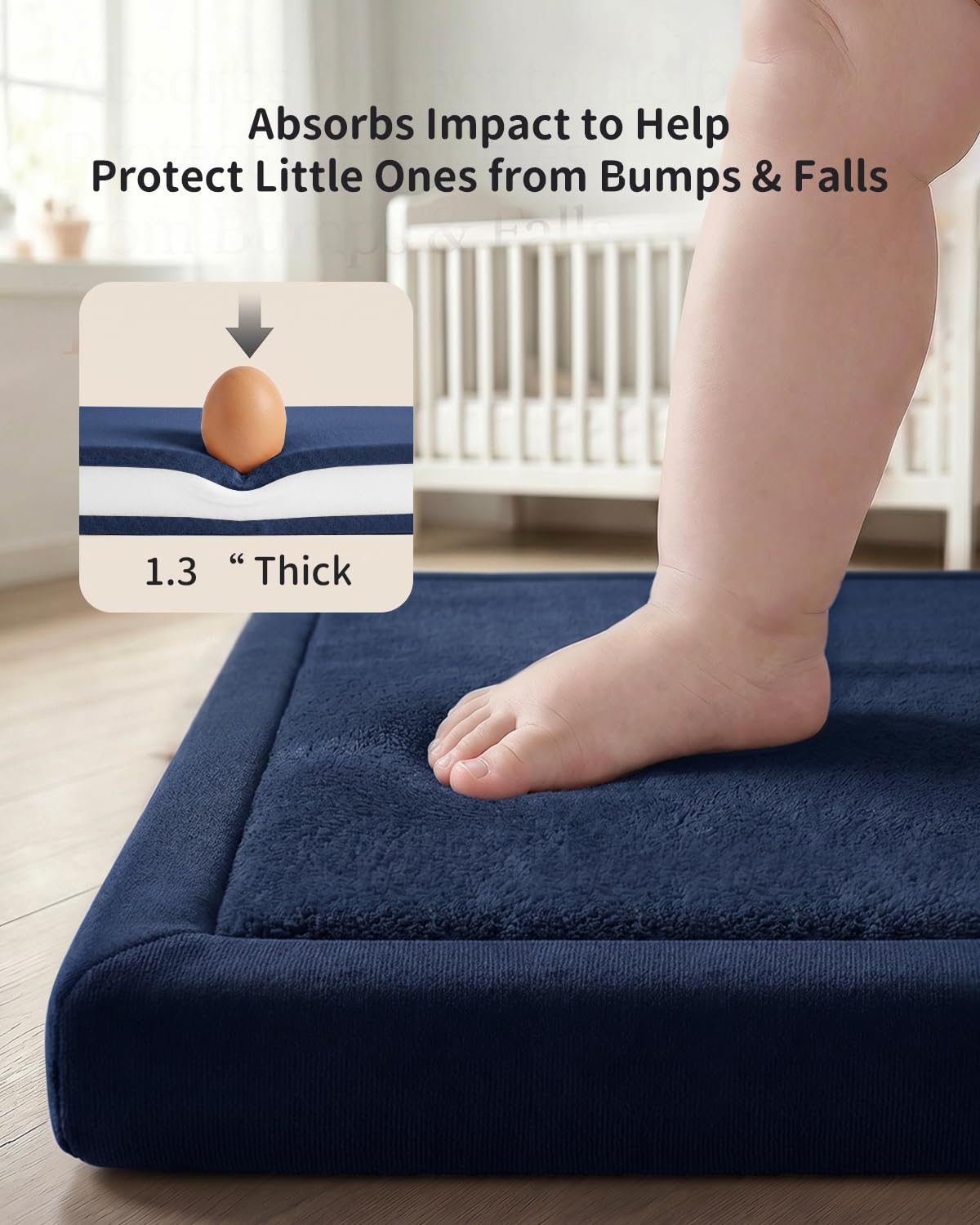 Goyuu Ultra Soft 1.3" Thick Baby Play Mat for Floor, 50x50 Playpen Mat Elasti-Foam Padded Crawling Mat for Babies, Toddlers, Infant, Kids, Non-Slip Backing Safe for Tummy Time, Dark Blue