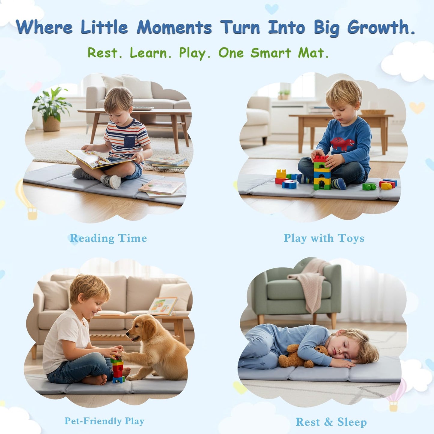 Tiita Kids Nap Mat, Foldable Play Mat, Sleeping Pad, Folding Kinder Mat Portable Bed for Daycare and Kindergarten, 1 Piece, Grey