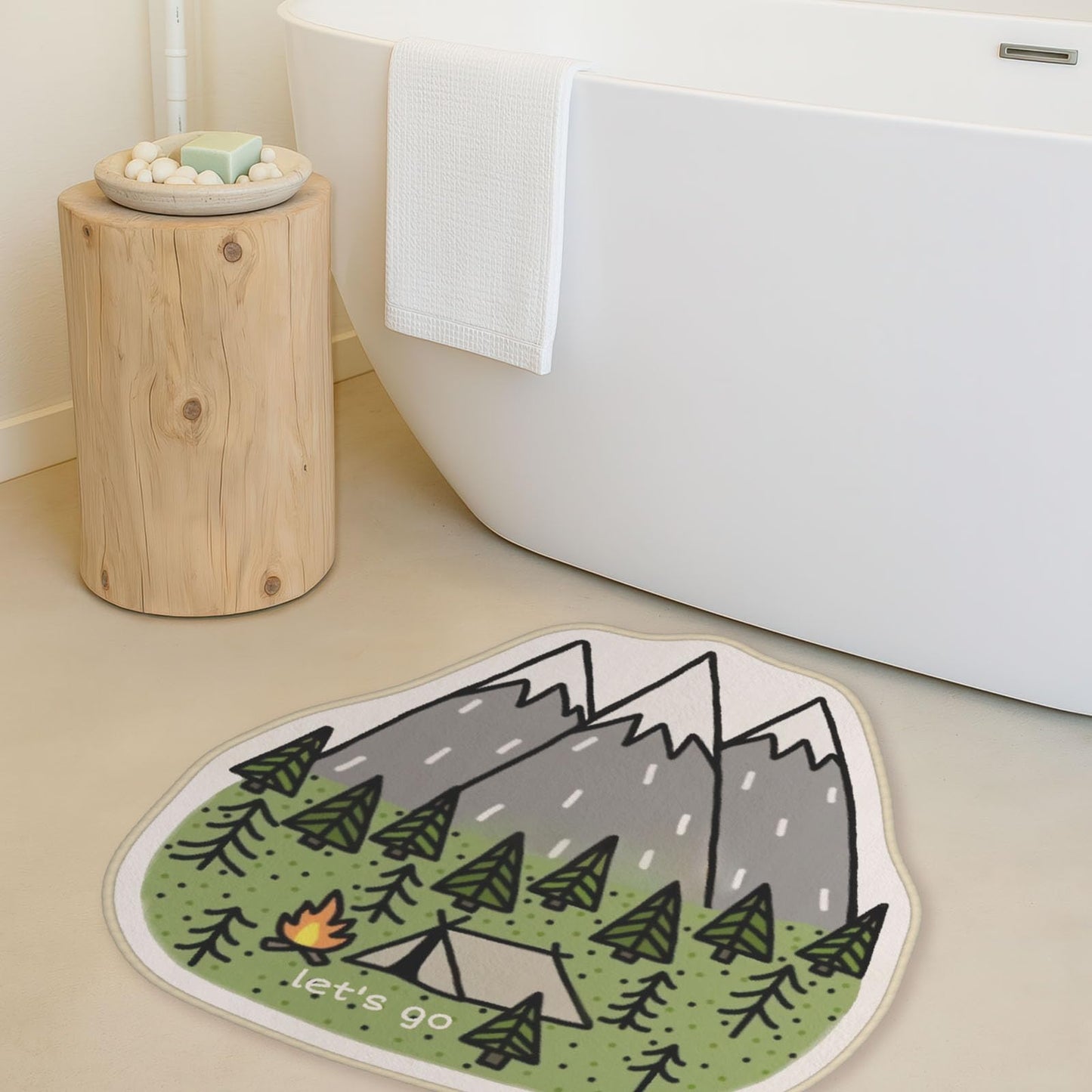 Allenjoy 31.1" x 31.2" Mountain Camping Bathroom Rugs Fire and Tent Mat Bathmat Rug Non Slip Washable