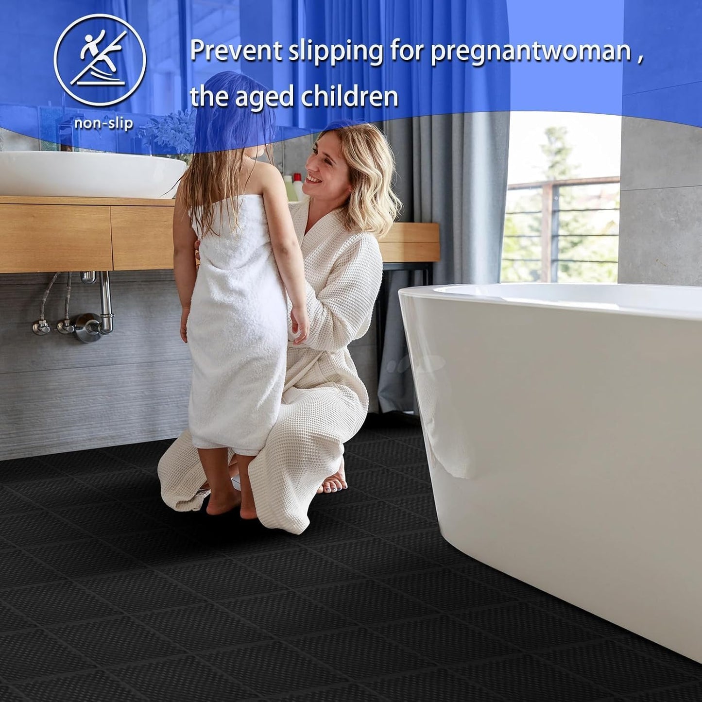 50 PCS Modular Interlocking Cushion Interlocking Floor Tiles with Hole Drainage Mat 10" x 10" Non Slip Pool Deck Mat Outdoor for Drain Deck Pool Patio Shower Kitchen Balcony (Black)