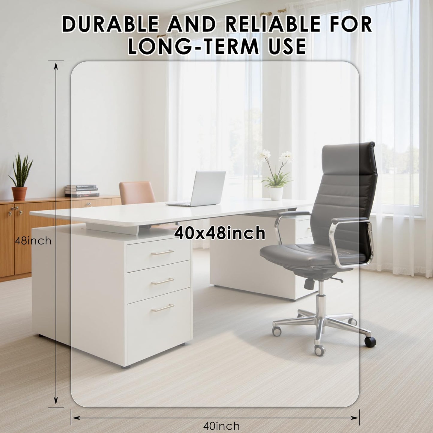 Kuyal 2 Pack 1/5" Thick Office Chair Mat, 40" x48" Heavy Duty Hard Computer Chair Mat, Under Desk Protector Carpeted Floors Mats, Easy Chair Movement, Can be Used on Carpet or Hard Floor, Ship Flat