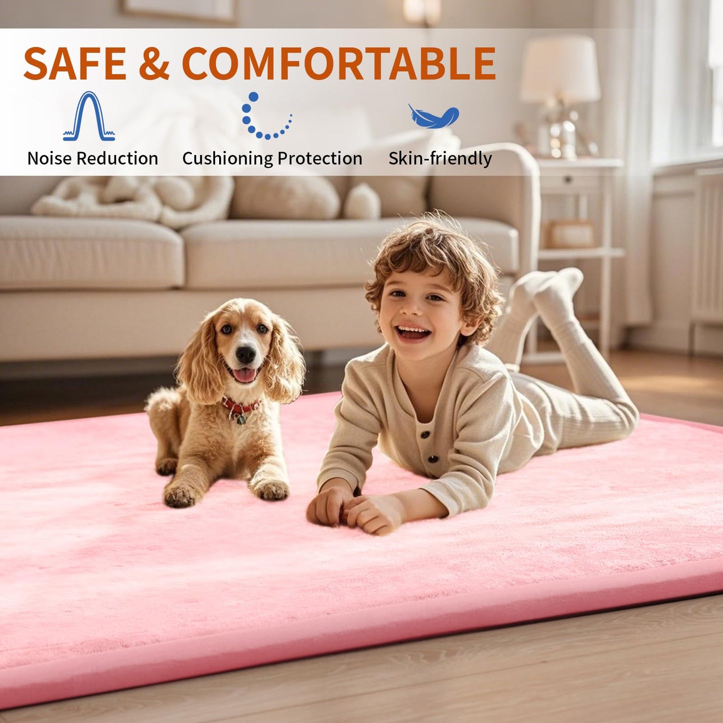 ACOMOPACK Baby Play Mat for Floor,1.3" Thick Memory Foam Area Rug for Living Room,Soft Velvet Crawling with Non-Slip Bottom for Kid,Toddler,59"×71" Tummy Time Nursery Rugs,Yoga（Pink）