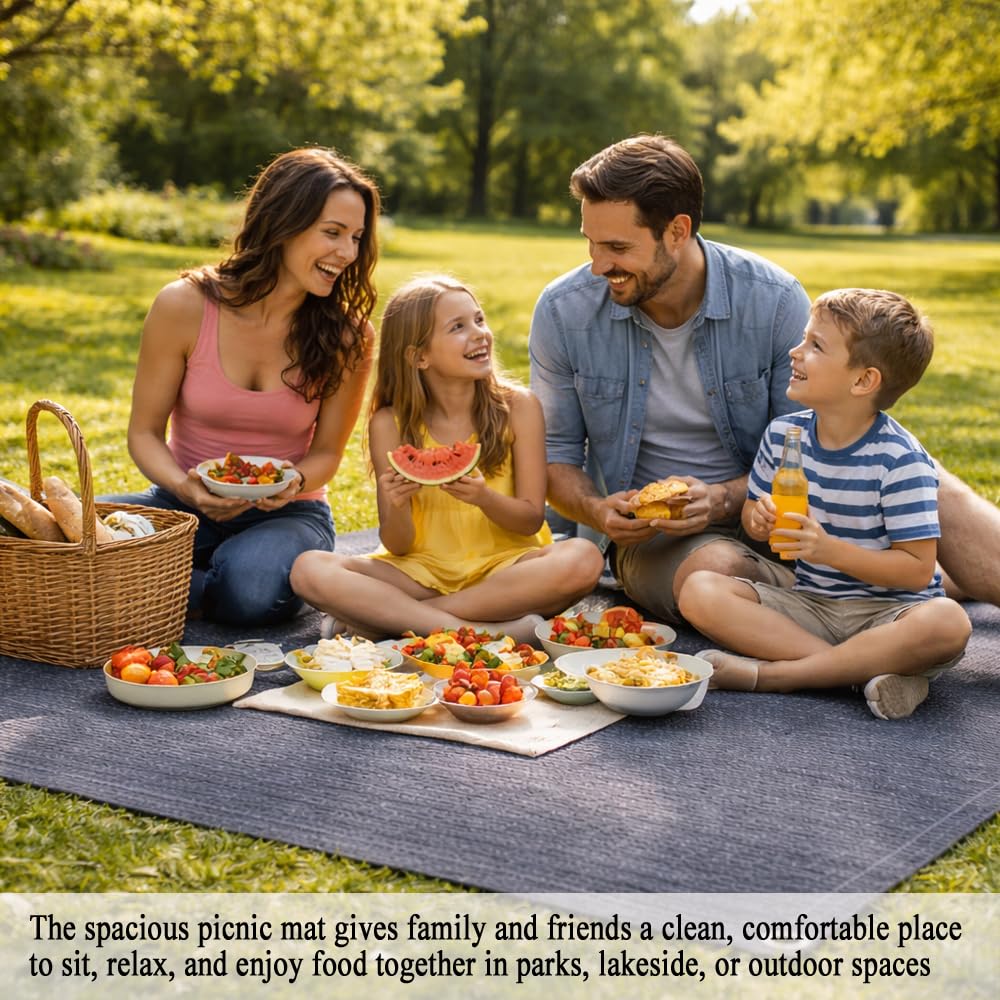 JUNKOGO RV Outdoor Mat 10x20 FT, Reversible RV Patio Rug, Blue-Gray, 240GSM Breathable Camping Mat for Camper, Motorhome, Trailer, Picnic, Beach, Backyard