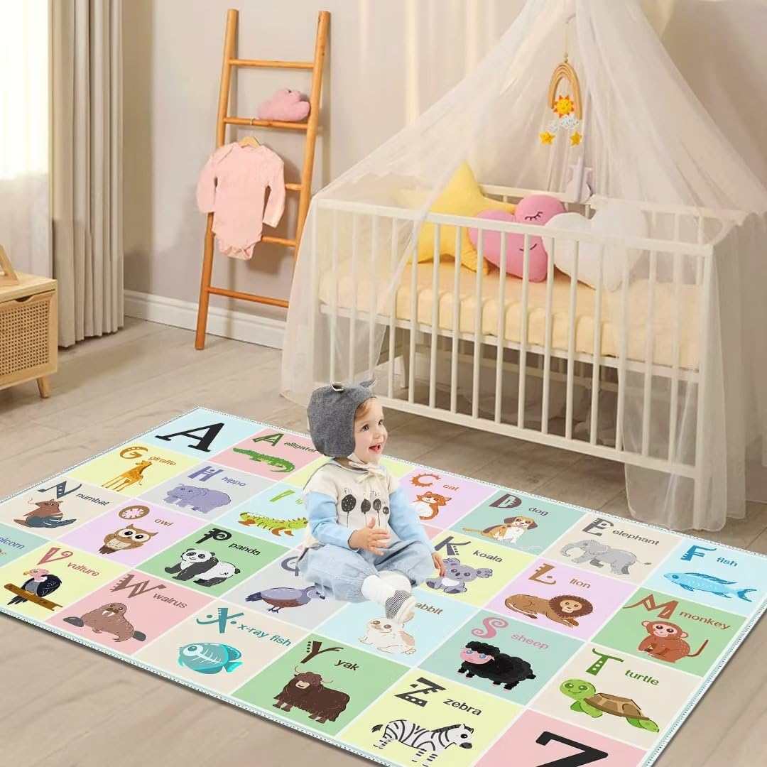YLZLDKH ABC Alphabet Rug Carpet for Kids, Educational Area Rugs for Classroom, Alphabet Animal Play Mat for Playroom and Bedroom (31x47In)