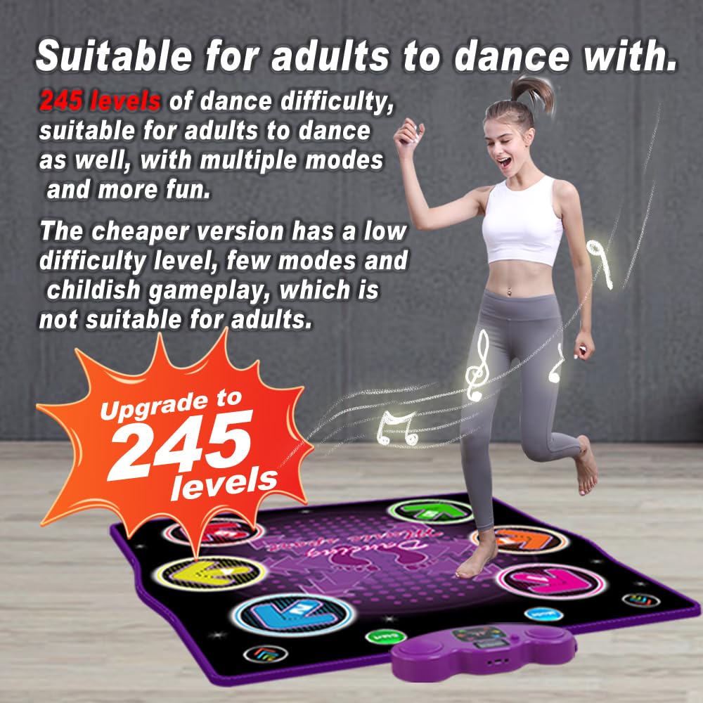 HTASKTEXEH Dance mat Toys for Kids Ages 3-12 and Adults, Electronic Dance Pad with Light-up 6-Button Connectable to Cell Phone, Musical Dance Toys with 6 Game Modes