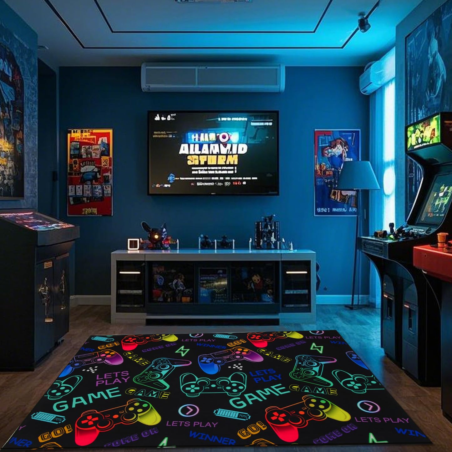 Vibrant Gaming Themed Area Rugs for Game Room Bedroom Decor Rug, Gamer Floor Carpet Mat 3'x5' for Boys Mens Kids Teens Video Games Console Rugs Under Desk Decorative Youth Setup Floor Mats