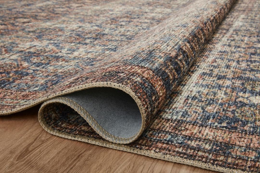 Loloi Amber Lewis Billie Collection, Ocean & Brick 7'-6" x 9'-6" Area Rug – Antique & Distressed Accent Rugs for Living Room, Bedroom, Entryway & Hallway, No Shed High Traffic Area Home Decor Rug