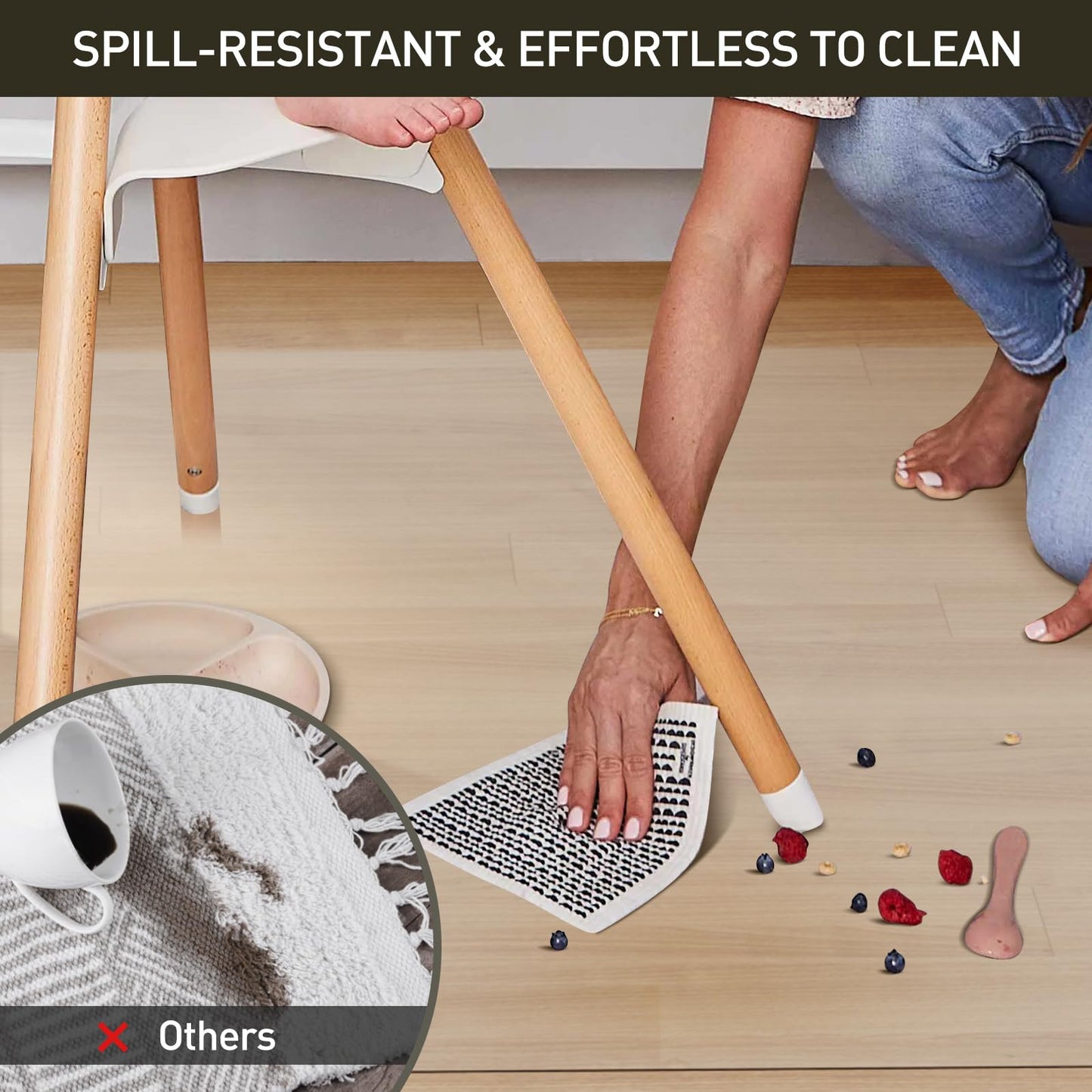 ZPAI Area Floor Mat for Home, 5'×7' Large Transparent No Slip Waterproof Vinyl Area Rug, Spill Resistant Hard Floor Protector Cover for Kitchen, Easy Clean Splat Mat for Under High Chair