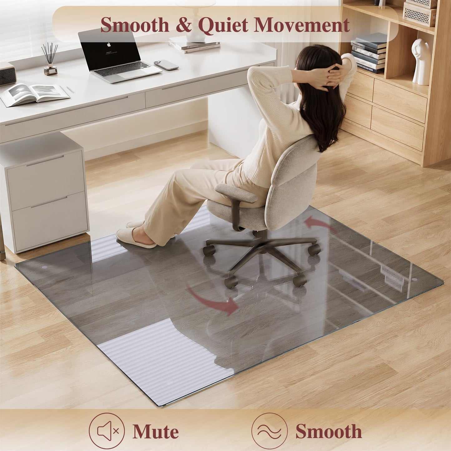 MYSUNORIA Tempered Glass Chair Mat, 30"x48" Heavy Duty Office Chair Mat for Carpet, Grey Carpet Protector Mat for Office Chair, Hides Dirt/Fur Better, Noise-Free Gliding Shatterproof for Office Desk