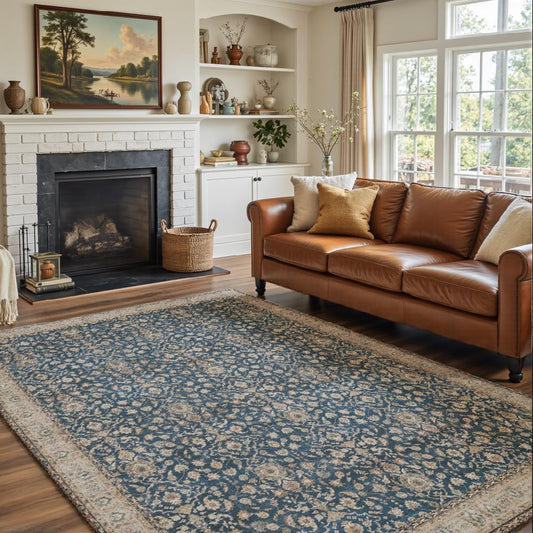 5x7 Area Rugs Dark Green Washable Rug for Living Room, Dining Room, Bedroom, Large Carpets, Non Slip & Non-Shedding Low Pile Vintage Print Rug for Home Office Decor