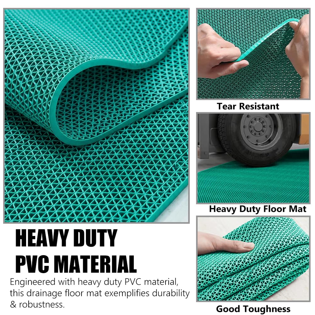 LITA Drainage Non Slip Flooring Mats Swimming Pool Bathroom Mat Anti-Fatigue PVC Mat Heavy Duty Commercial Anti Slip Floor Mats for Outdoor Balcony Garage Restaurant Sauna SPA (Green, 3FTX10FT)