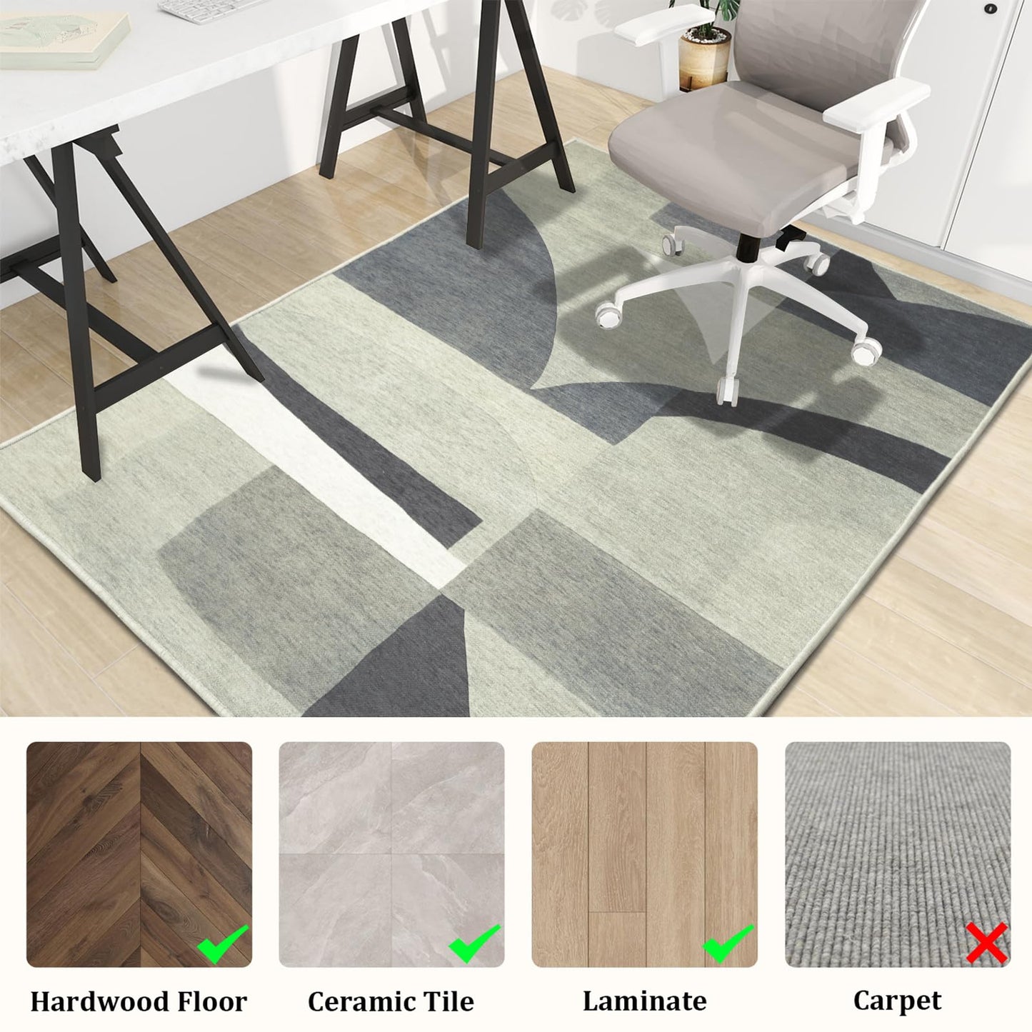 Office Chair Mat for Hardwood Floor, 60"x45" Easy Glide Computer Desk Mat Protector for Rolling Chair Under Desk Rug Nonslip Backing, Machine Wash, (Modern)