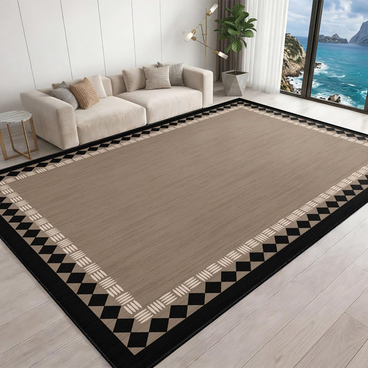 Geometric Area Rug 4x5 Vintage Neutral Taupe Beige Rugs, Modern Minimalist Area Rugs Non-Slip Living Room Rug Washable Low Pile Carpet for Bedroom Dining Room