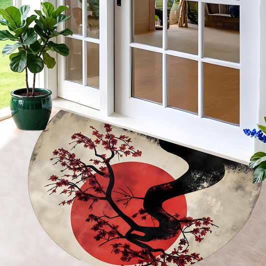 Half Round Door Mat 35.4x23.6 Inches, Washable Non Slip Semi Circle Entryway Rug, Low Profile Indoor Doormat, Vintage Decorative Door Rug (Apricot Red, 35.4 x 23.6inch)