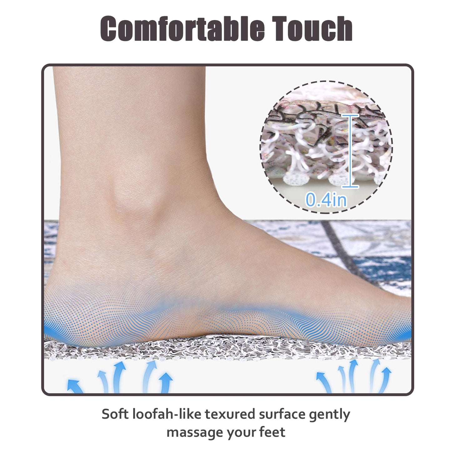 Square Shower Mat 24x24 Inch Non Slip Bath Mat for Inside Shower Loofah Shower Mat for Elderly Soft Textured Foot Massage Pad Bathroom Floor Mat for Wet Area, Without Suction Cups, Quick Drying