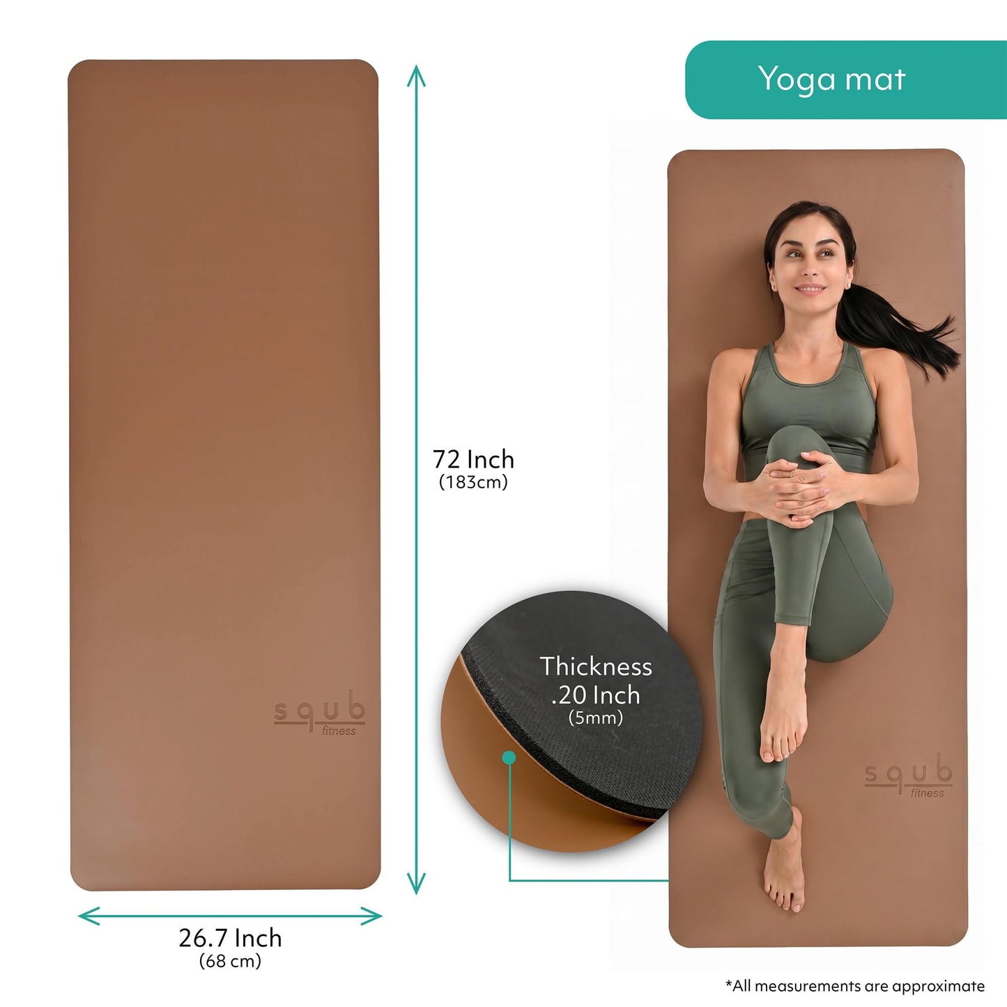 Premium PU & Natural Rubber, Yoga Mat Thick 5mm – Non Slip Exercise Mat Workout Surface, Extra Large 72'' x 27'' Wide Design, Pilates Fitness Training – Includes Strap & Carry Bag