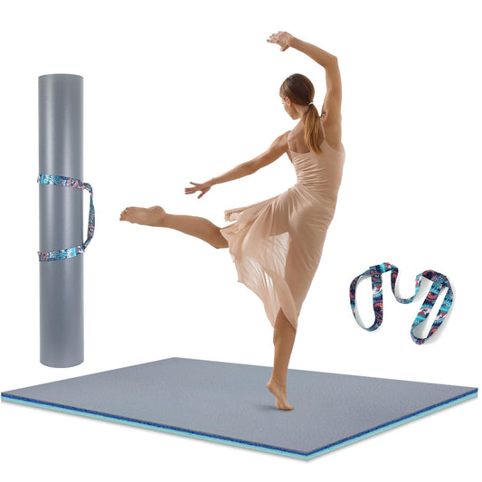 SINBDLAI Portable Dance Floor Mat, 4Ft x 6Ft Dance Floor with Straps for Ballet Jazz & Pop, 4.5mm Durable Non-Slip Grey PVC Exercise Flooring, Great for Home, Dance Schools