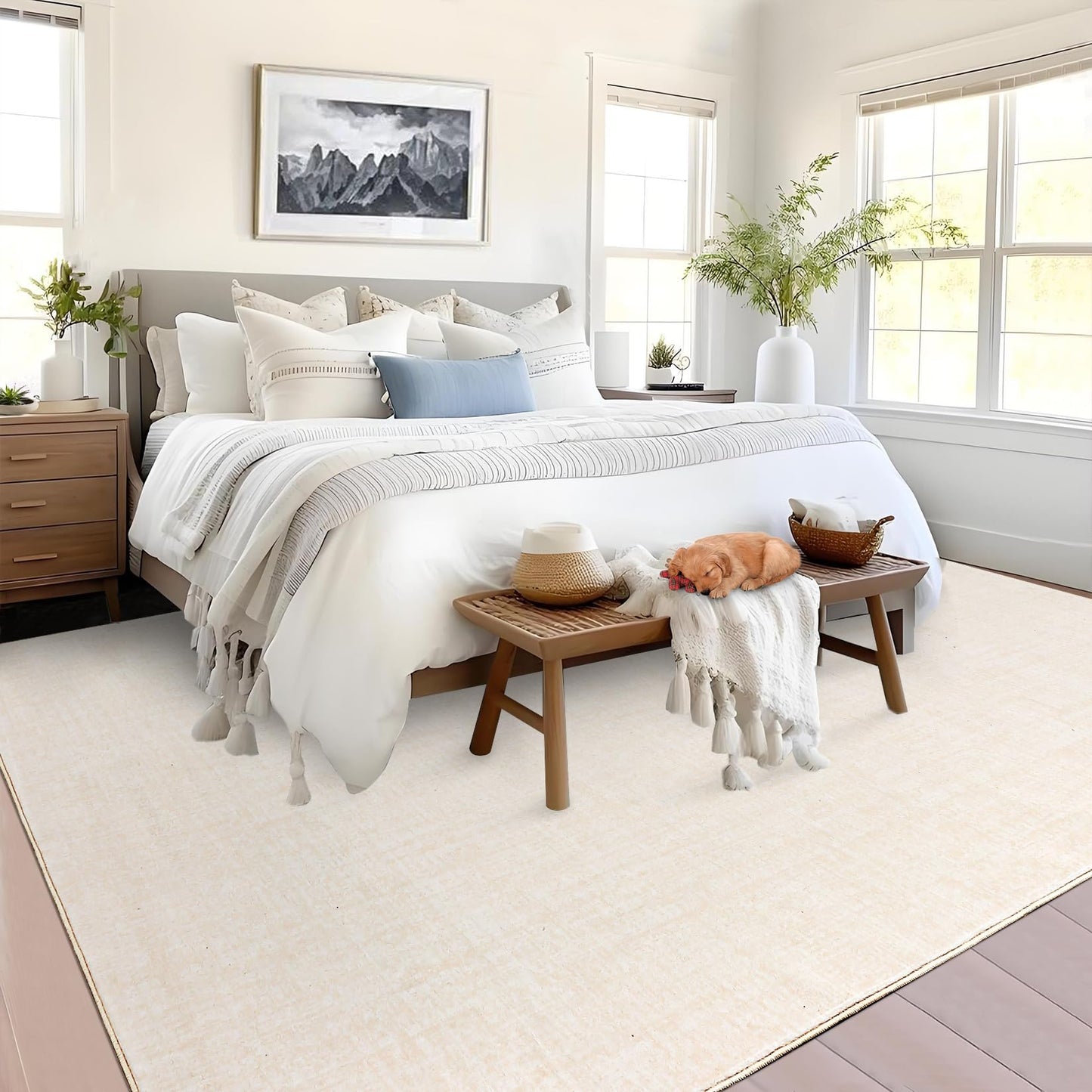 GarveeHome Washable Rugs 10x13 Area Rug for Living Room, Modern Solid Rug with Non Slip Backing, Plain Rug for Bedroom, Distressed Stain Resistant Accent Rug for Dining Room Farmhouse Dorm, Beige
