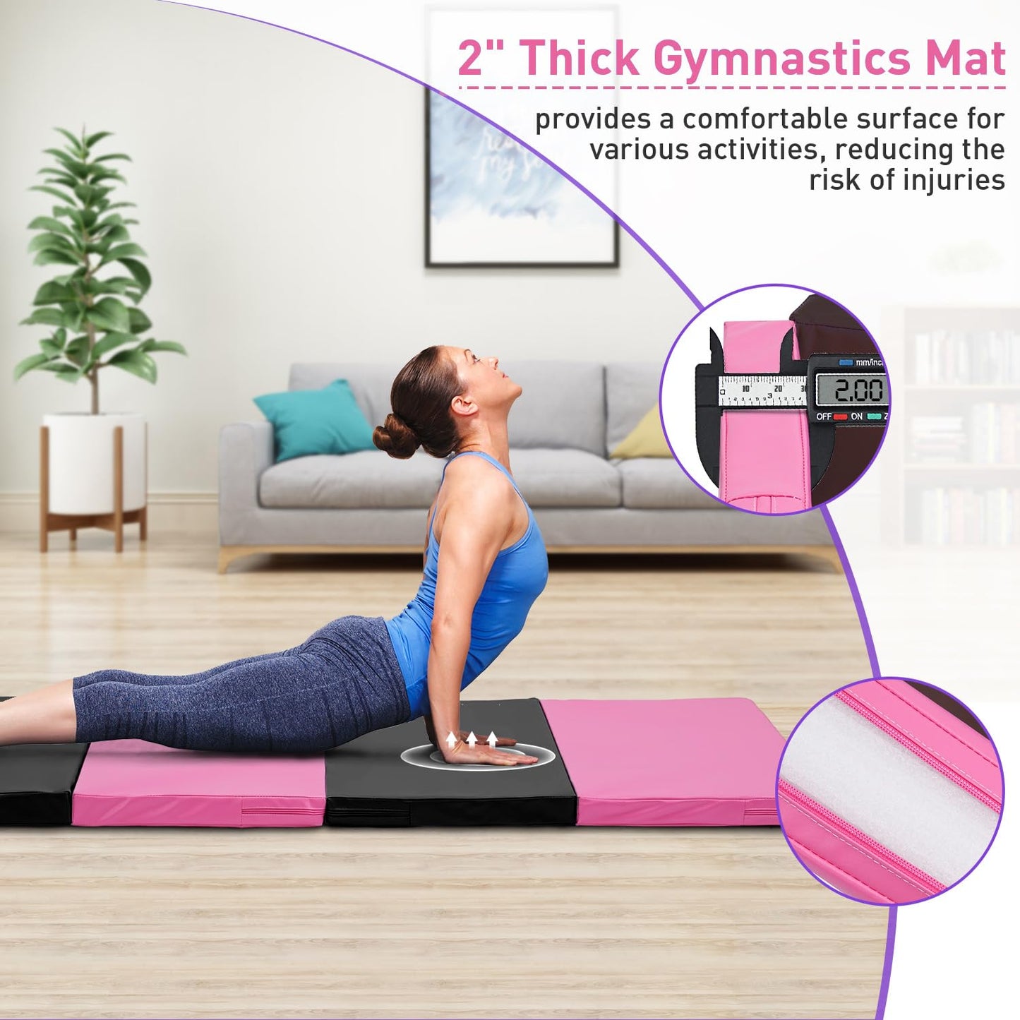 Oneofics Gymnastics Mat, 3'x6'x2'' Thick 4-Panel Folding Kids' Gymnastic Tumbling Mat for Home Gym Exercise & Play