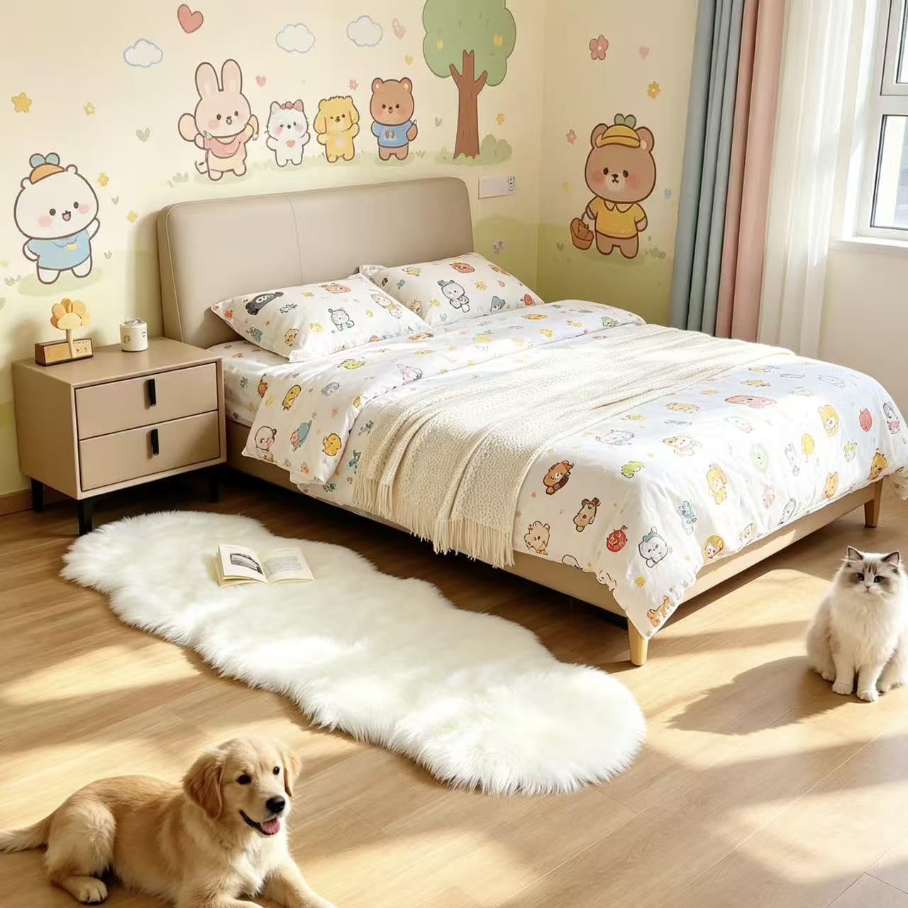 CKLZSAY Faux Fur Rug Runner 2x6 ft White - Machine Washable Super Soft Plush Shaggy Fluffy Area Carpet,Sheepskin Rug Fuzzy Floor Mat for Bedroom, Sofa,Living Room, Bedside, Nursery & Kids Room