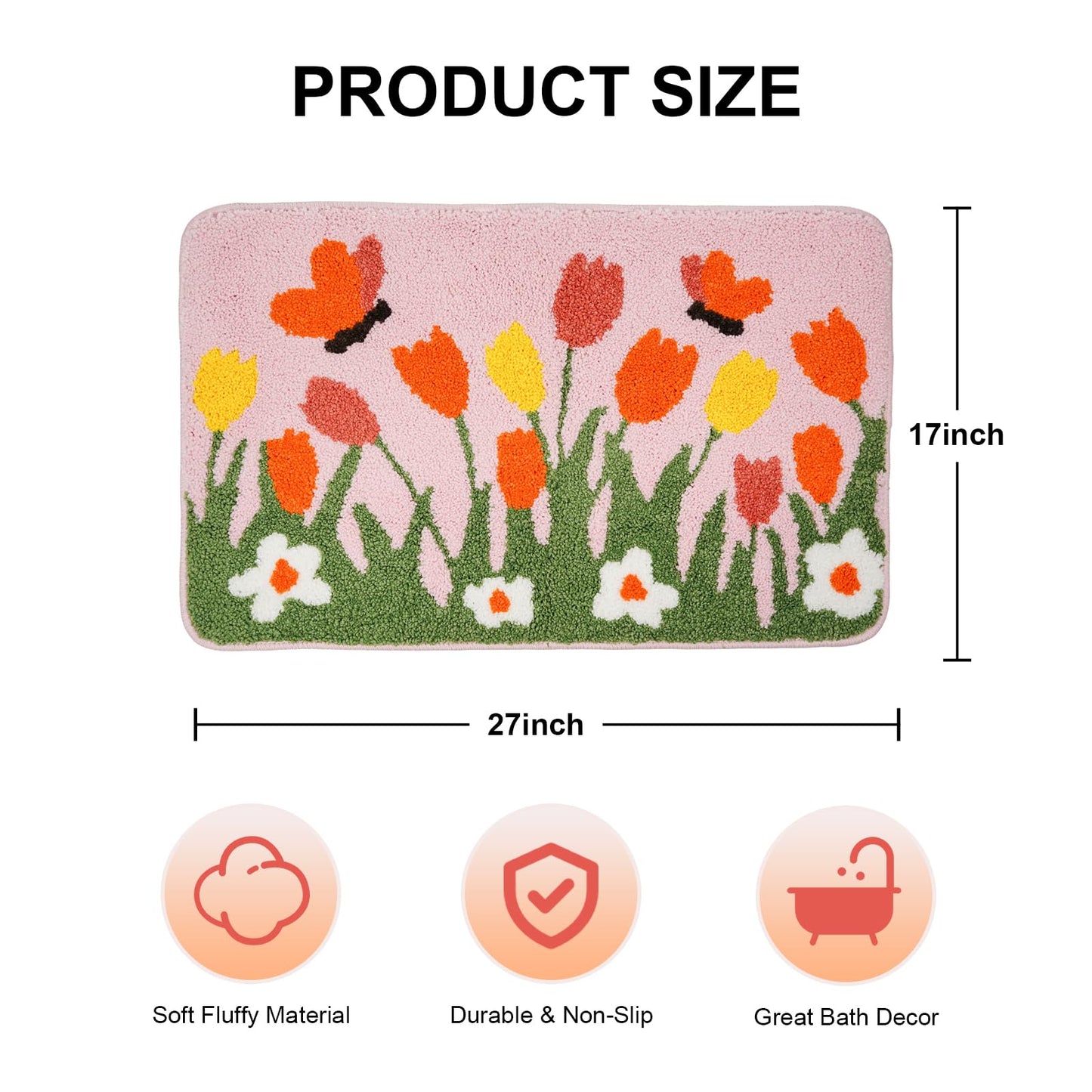 QIONG MENG Spring Bath Mat Flower Bathroom Rug Tulips Home Decor Indoor Bathroom Mat Doormats 17 x 27 Inch for Tub Home Living Room