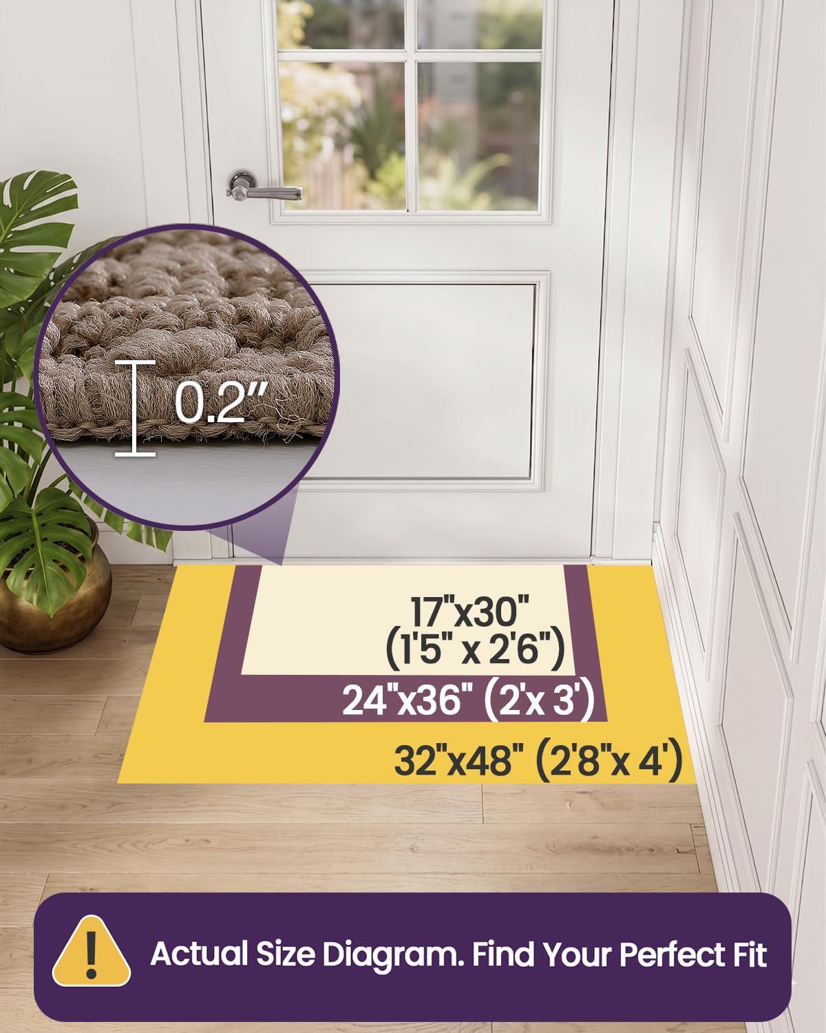 DEXI Washable Door Mat Indoor Entrance, 17x30 Dirt Trapper Front Entryway Doormat Absorbent, Inside Entry Way Mats Non Slip Rubber Backing for Backdoor Home Floor Area, Beige