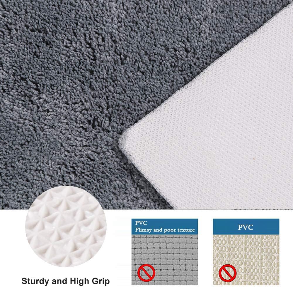 Seavish Luxury Grey Shag Curved Bath Rug, 18 x 30 inch Non Slip Microfiber Soft Absorbent Fanned Shower Mats Washable Bathroom Rug Corner Bath Tub Floor Carpet for Quadrant Shower Stall