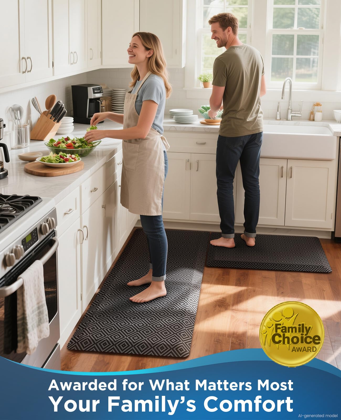 Ophanie Kitchen Mats for Floor,3/4 inch Thick,20x32 Anti Fatigue Cushioned Mat,Kitchen Rugs,Waterproof,Comfort Ergonomic Standing Mat for Office,Home,Sink with 99+ Pairs of Anti-Slip Bottom Ridges