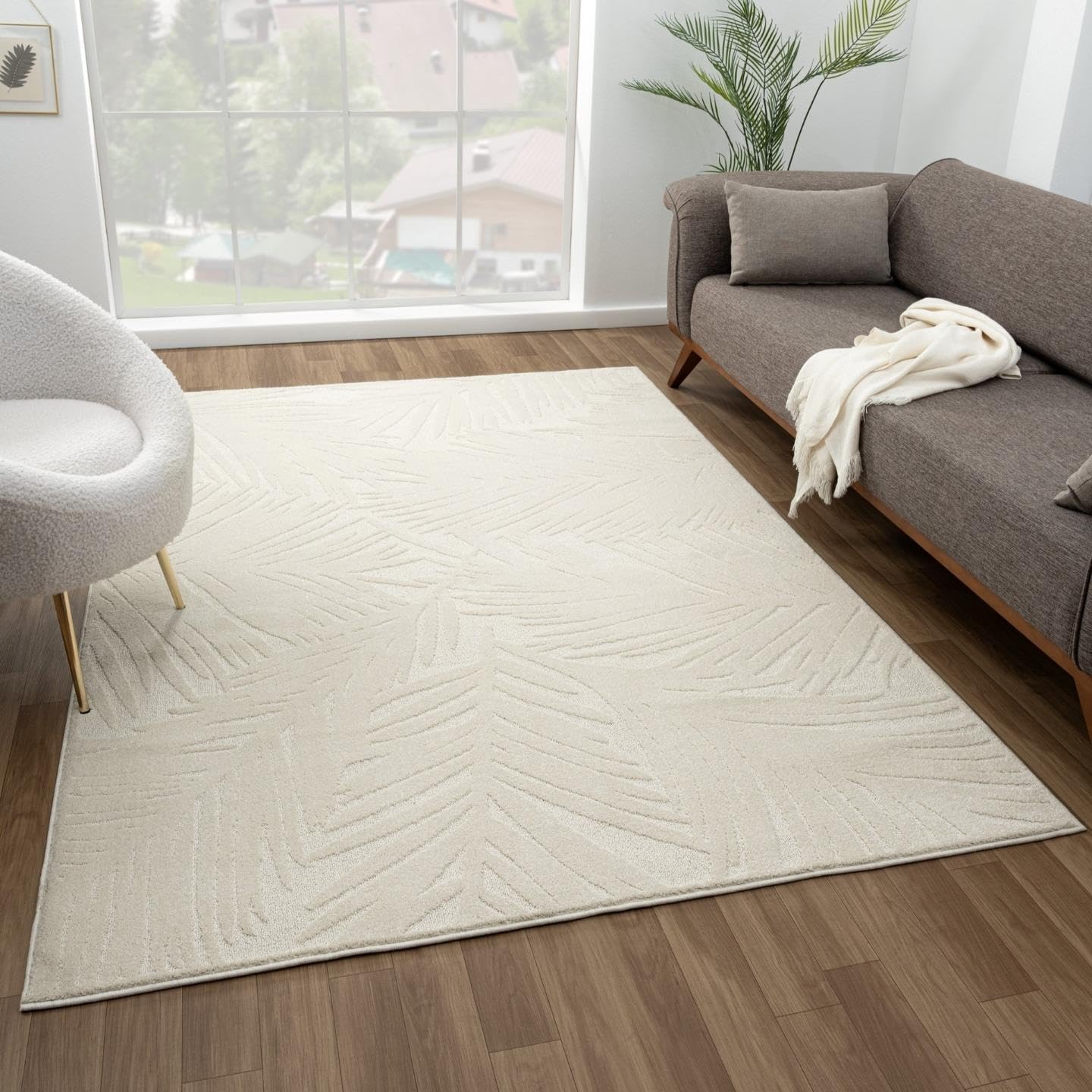 LUXE WEAVERS Floral Palm Leaf Cream 4x6 Area Rug, Neutral Living Room Carpet
