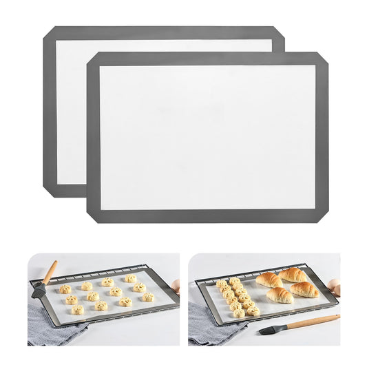KitchenRaku Silicone Baking Mat, 16.5"x11.6" Non Stick Reusable Silicone Cooking Mat, BPA Free Baking Sheet for Cookies, Macarons Bread & Pastry, Toaster Pad Set of 2