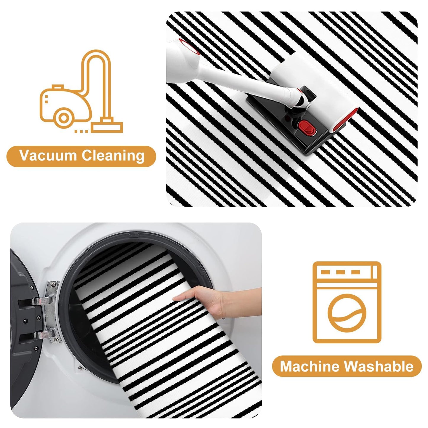 Black and White Striped Outdoor Rug, 2’ x 4.3’ Cotton Hand-Woven Reversible Front Porch Rug Washable Front Door Mat Entryway Rugs Welcome Layered Doormat Carpet for Patio Farmhouse Kitchen
