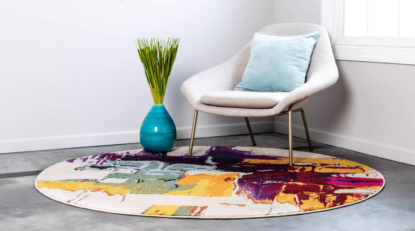 Unique Loom Estrella Collection Bright Colors, Geometric, Abstract, Modern Area Rug (6' 0 x 6' 0 Round, Beige/Yellow)