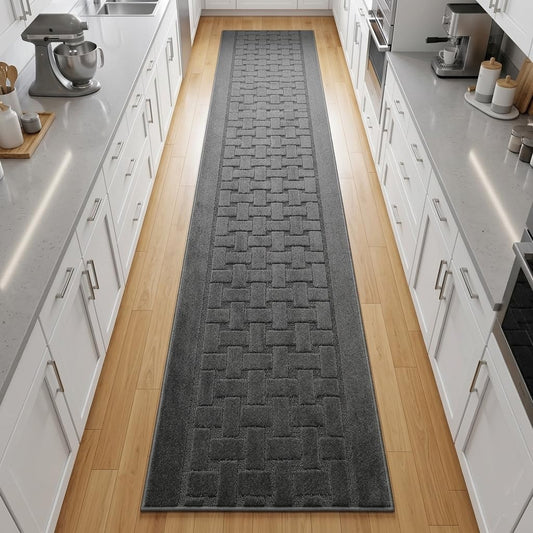 Non Slip Washable Carpet Runner Rug with Rubber Backing, Custom Floor Mat for Kitchen Hallway Stairs Bedroom Bathroom Entry, Anthracite Grey, Your Choice of Length, 26 Inch X 7 feet