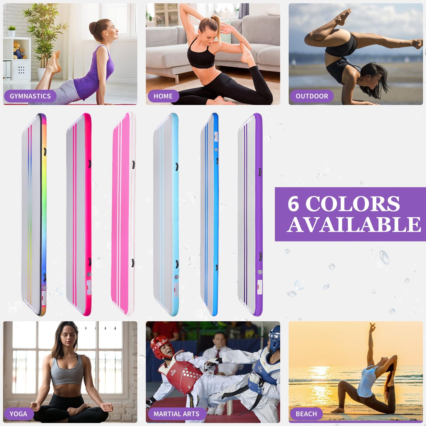 ROMELANDS Inflatable Air Gymnastics Mat, 10ft Tumble Track Tumbling Mats with Electric Air Pump for Home/Gym/Training/Cheerleading/Beach/Park/Yoga/Water