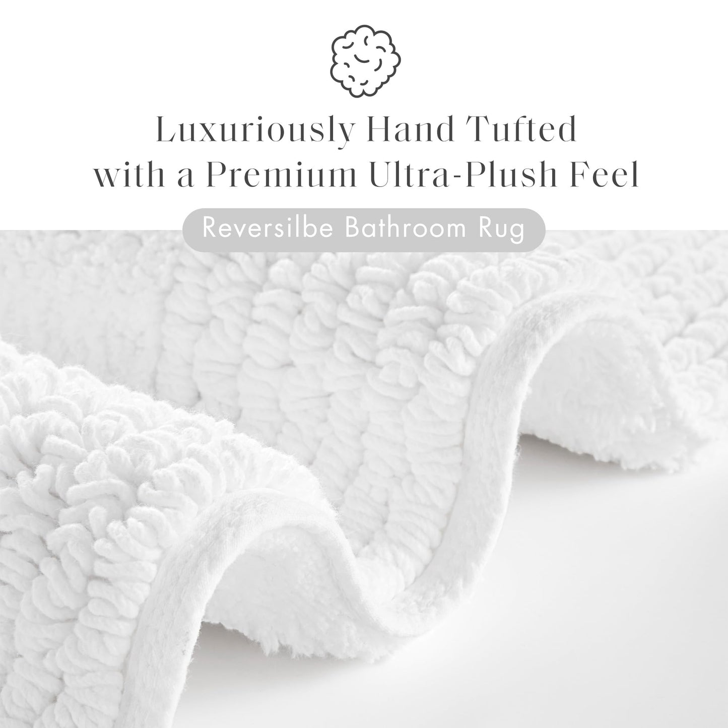 Madison Park Splendor Reversible 100% Cotton Tufted Bathroom Rug-3000 GSM Hotel Quality Luxurious Plush Medium Pile Bath Mat Absorbent, Quick Dry, Shower Room Décor, 21x34, White