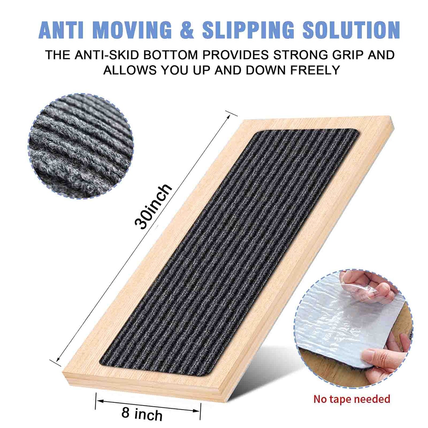 HengLiSam 8" X 30" (2 in Pack) Non-Slip Carpet Stair Treads, Indoor Stair Runners for Wooden Steps,Stair Rugs for Kids Elders and Pets with Reusable Adhesive, Gray