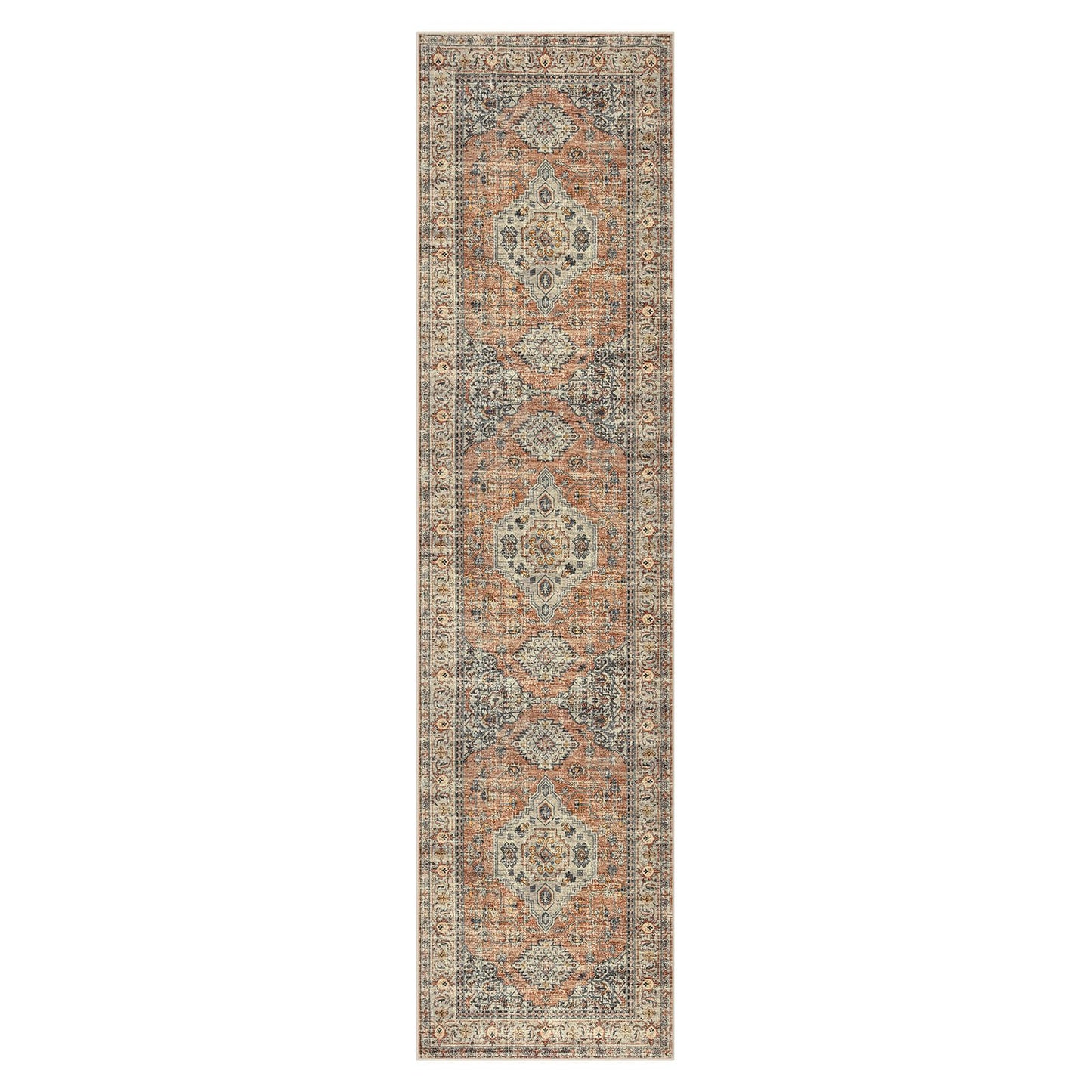 Lahome Oriental Kitchen Runners for Hallways, 2.5x10 Washable Runner Rug Non Slip, Soft Hallway Rug Distressed Ultra-Thin Long Carpet for Bathroom Entryway ‎Bedroom Eleanor, Peach/Orange