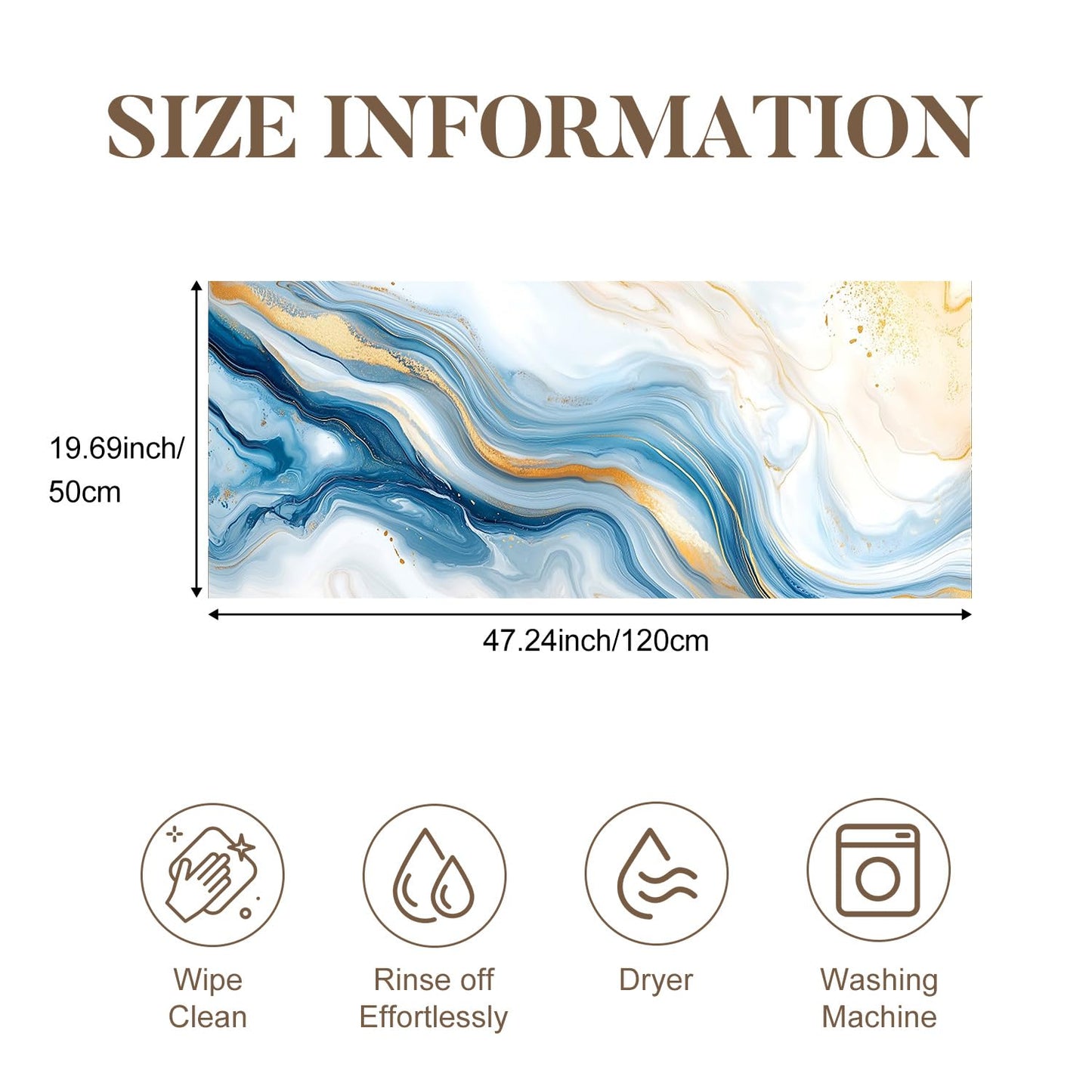Needa One Kitchen Mat 19.7 x 47.2 Inch Non Slip Kitchen Runner Rug Blue Gold Marble Long Floor Mat for Sink Laundry Hallway Decor