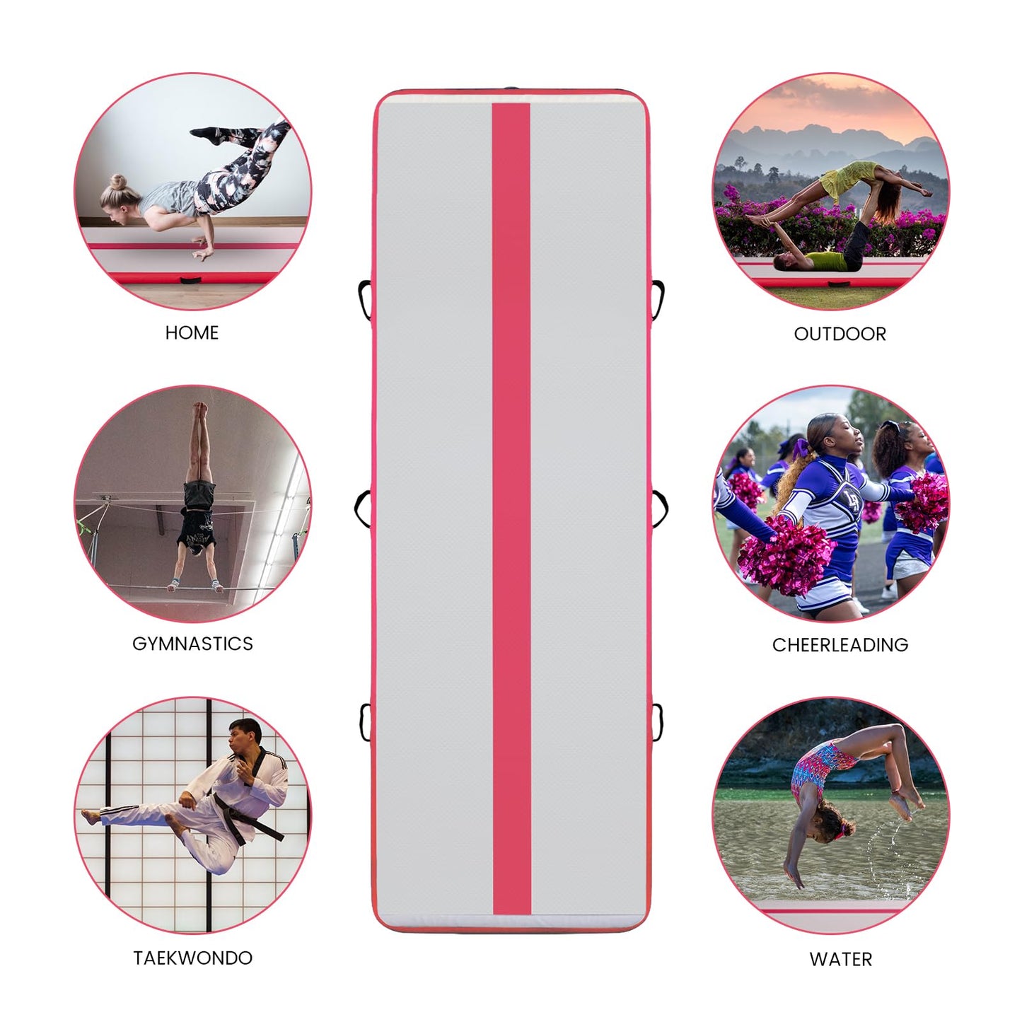 FunWater Inflatable Gymnastics Mat 10ft/13ft Tumble Track Tumbling Mat 4in Thick Gymnastic Mats for Kids with Electric Pump for Home Use/Training/Cheerleading/Gym/Yoga (PINK, ‎13'*39"*4")