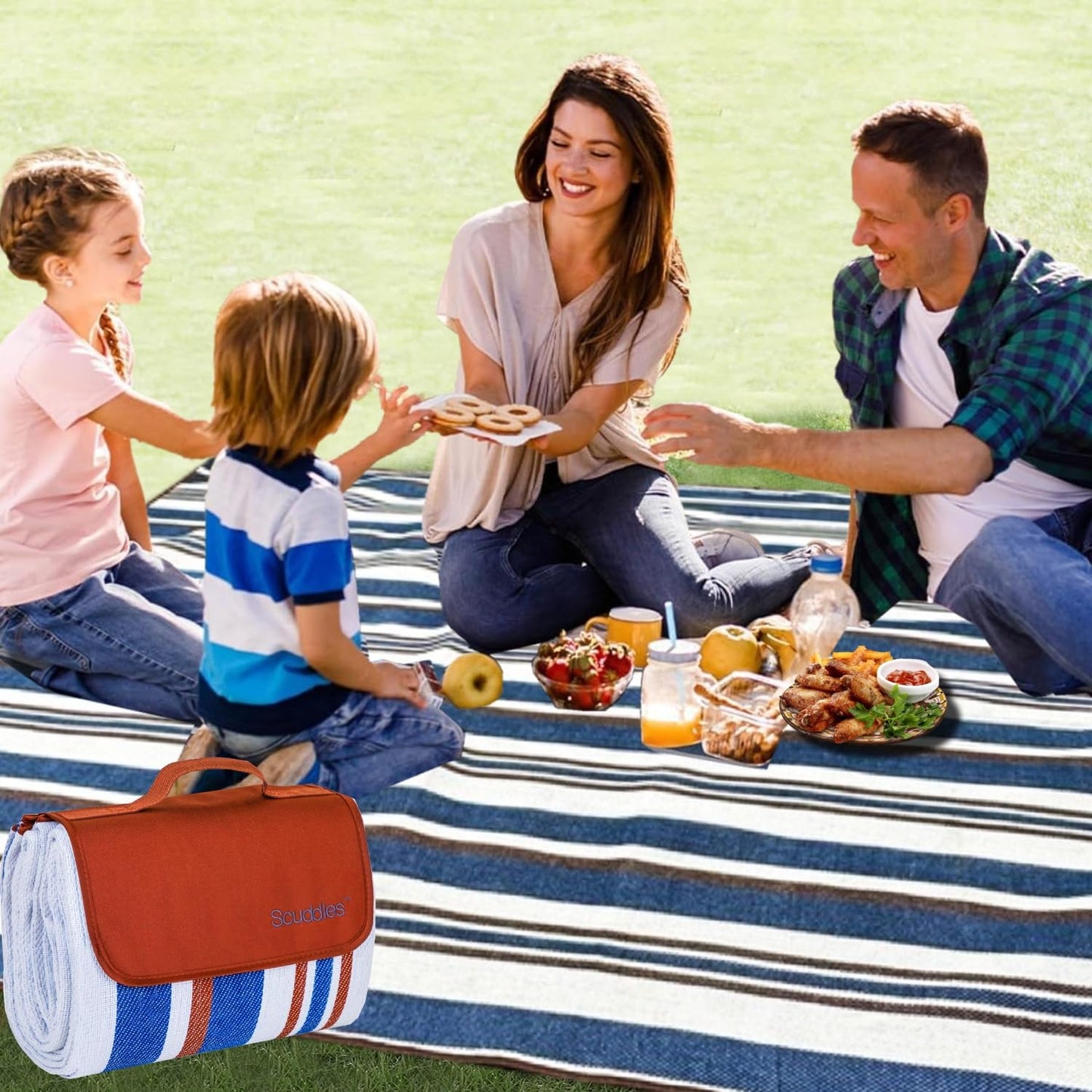 scuddles Waterproof Picnic Blanket 60" x 60" for Beach, Camping and Travel