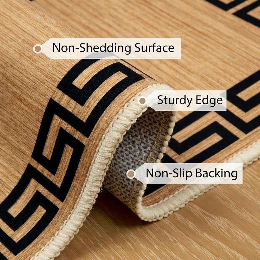 Black White Greek Key Border Outdoor Rug for Patio Deck Balcony Camping Garden Porch Large Waterproof Outside Carpet Meander Frame Decorative Area Rug Kitchen Camping Rv Picnic Easy Clean Mats 3x5
