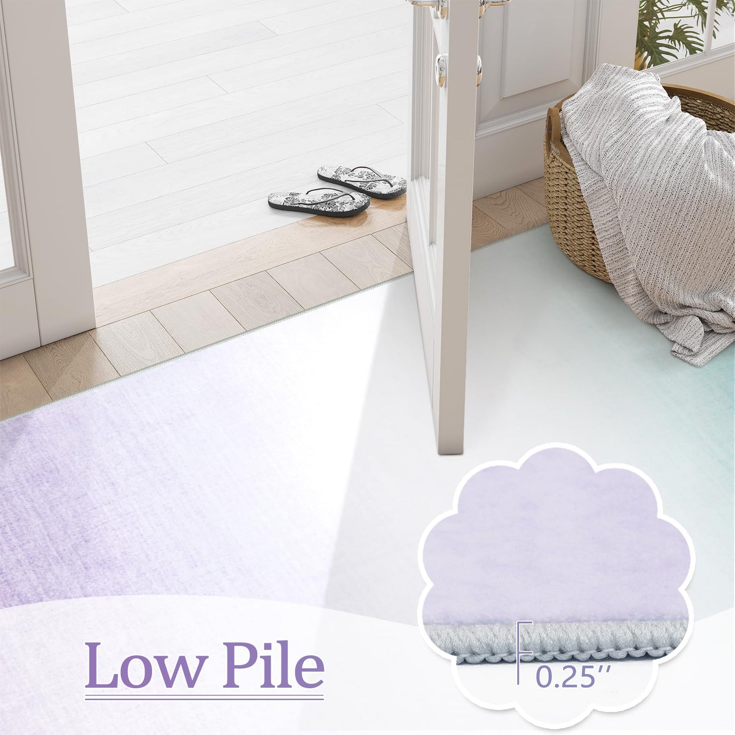 Machine Washable 5x7 Area Rugs for Living Room Ombre, Non Slip Purple Soft Low Pile Abstract Modern Cute Girls Rugs for Bedroom Indoor, Large Carpet Playroom Nusrery Kids Dining Office Room Rugs