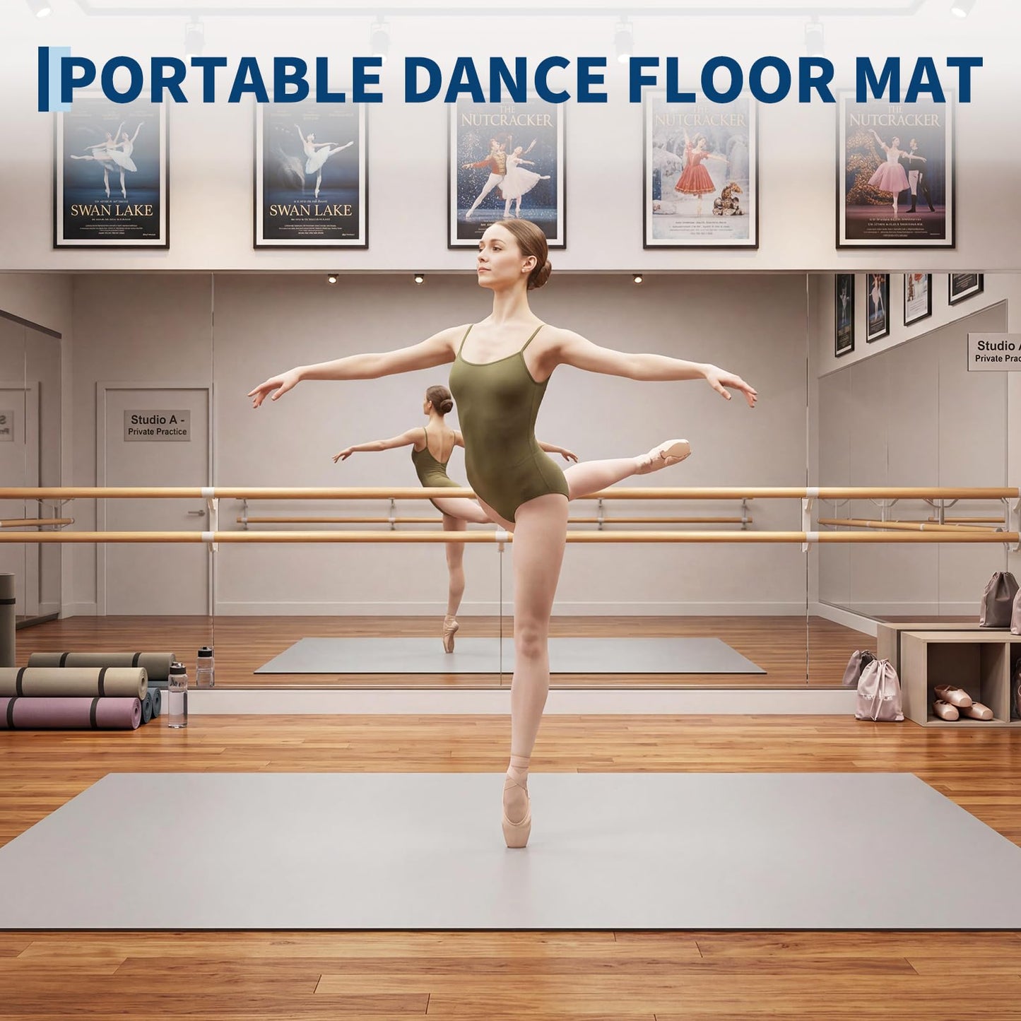 Garvee 6 x 4 ft Dance Floor,Portable Dance Floor Mat,PVC Non-Slip Exercise Flooring for Ballet Jazz & Pop for Home and Gym,Grey
