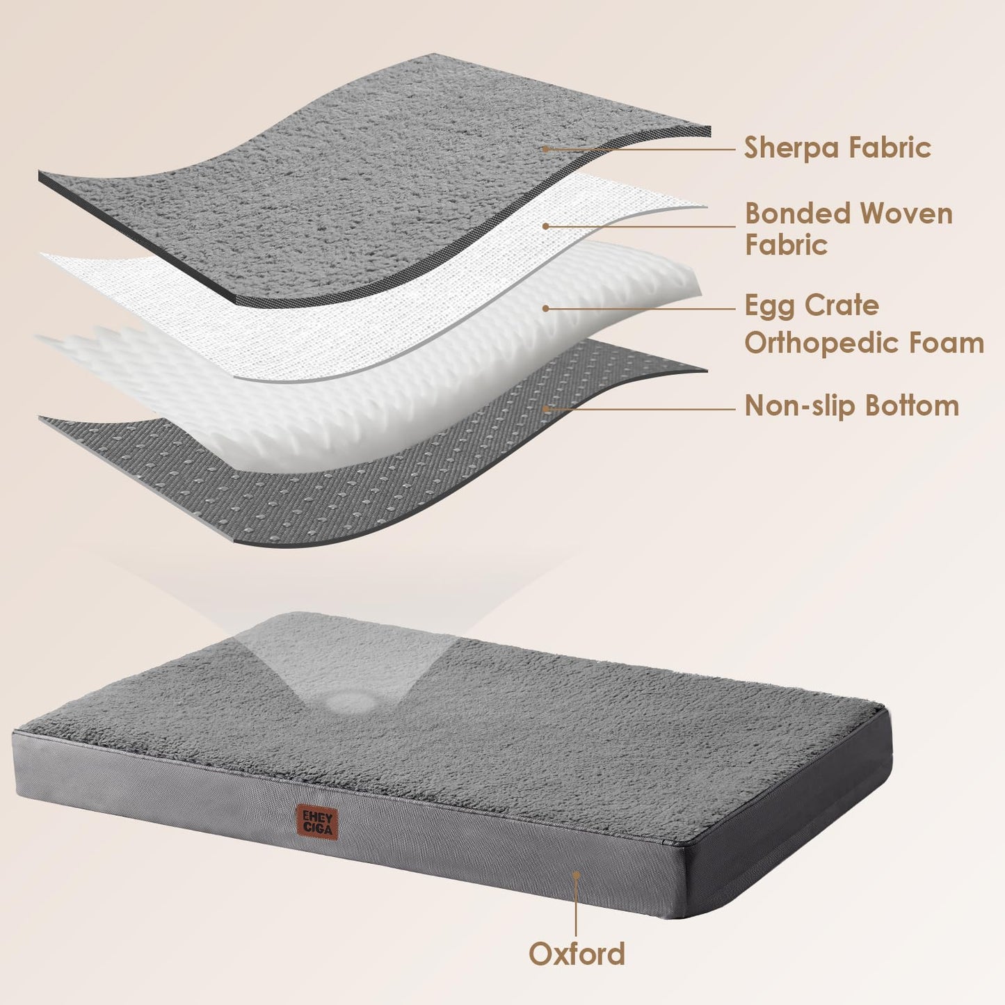 EHEYCIGA Orthopedic XL Dog Beds for Extra Large Dogs with Removable Washable Cover for Crate, Grey, 41x27